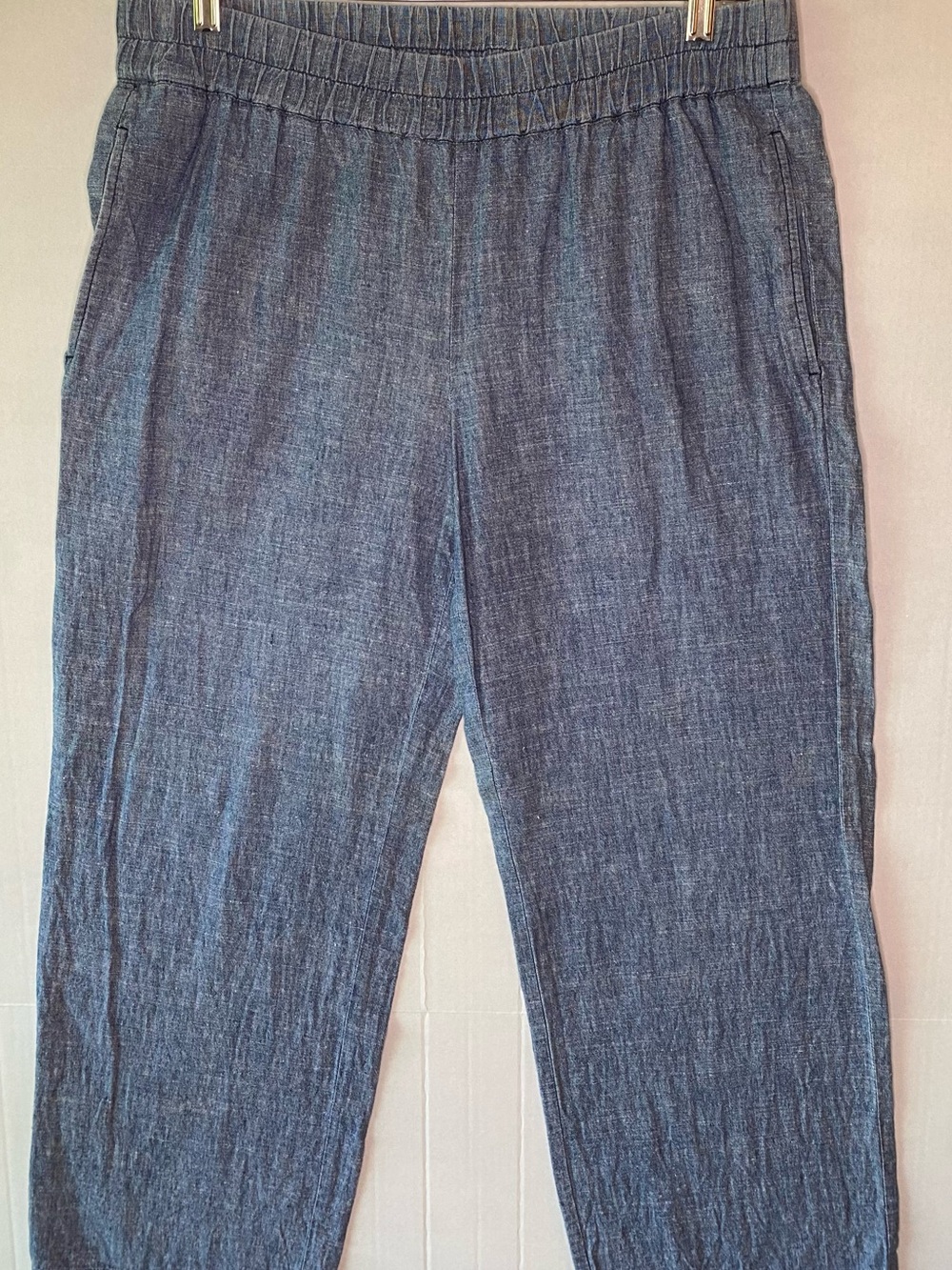 Eileen Fisher Hemp Organic Cotton Chambray Pants Size M Blue Pull On Relaxed